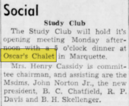 Oscars Chalet - Sep 17 1955 Article